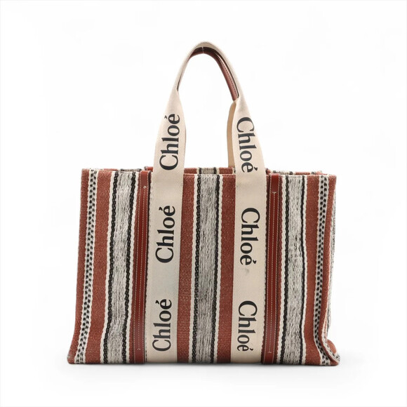 Chloe Woody Large Canvas X Leather Tote #238575C47B - Picture 2 of 12